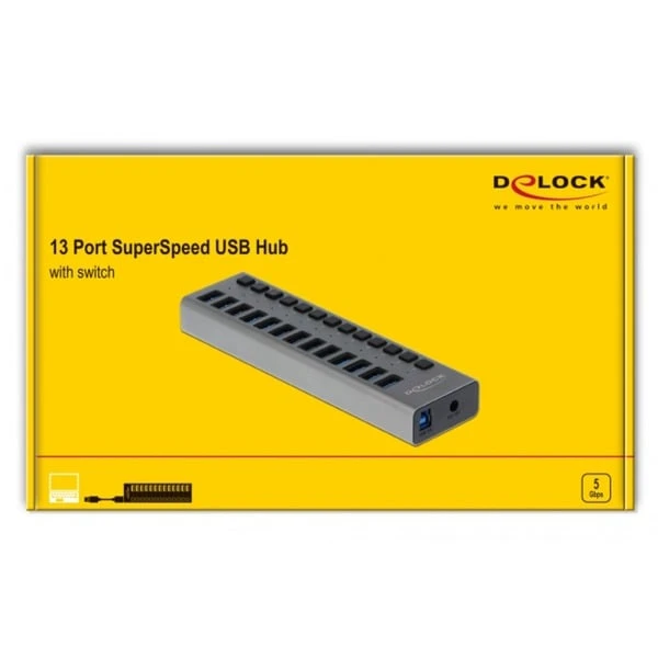 DeLOCK Externer SuperSpeed USB Hub Mit 13 Ports + Schalter, USB-Hub – Bild 4